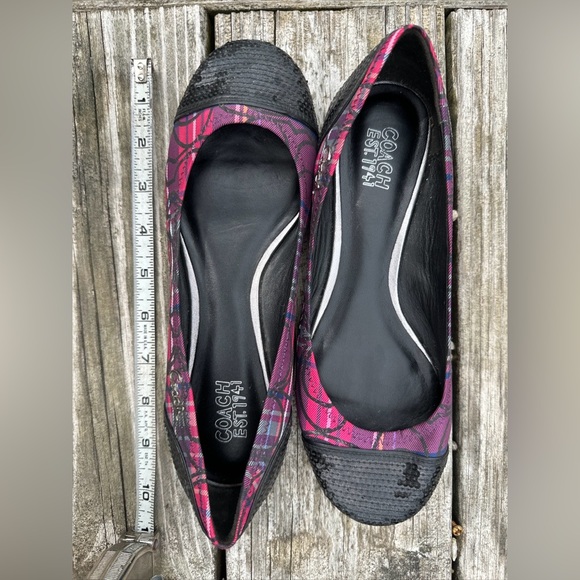 Pink Purple And Black Plaid Sequined Coach Flats Size 7 - Picture 4 of 6